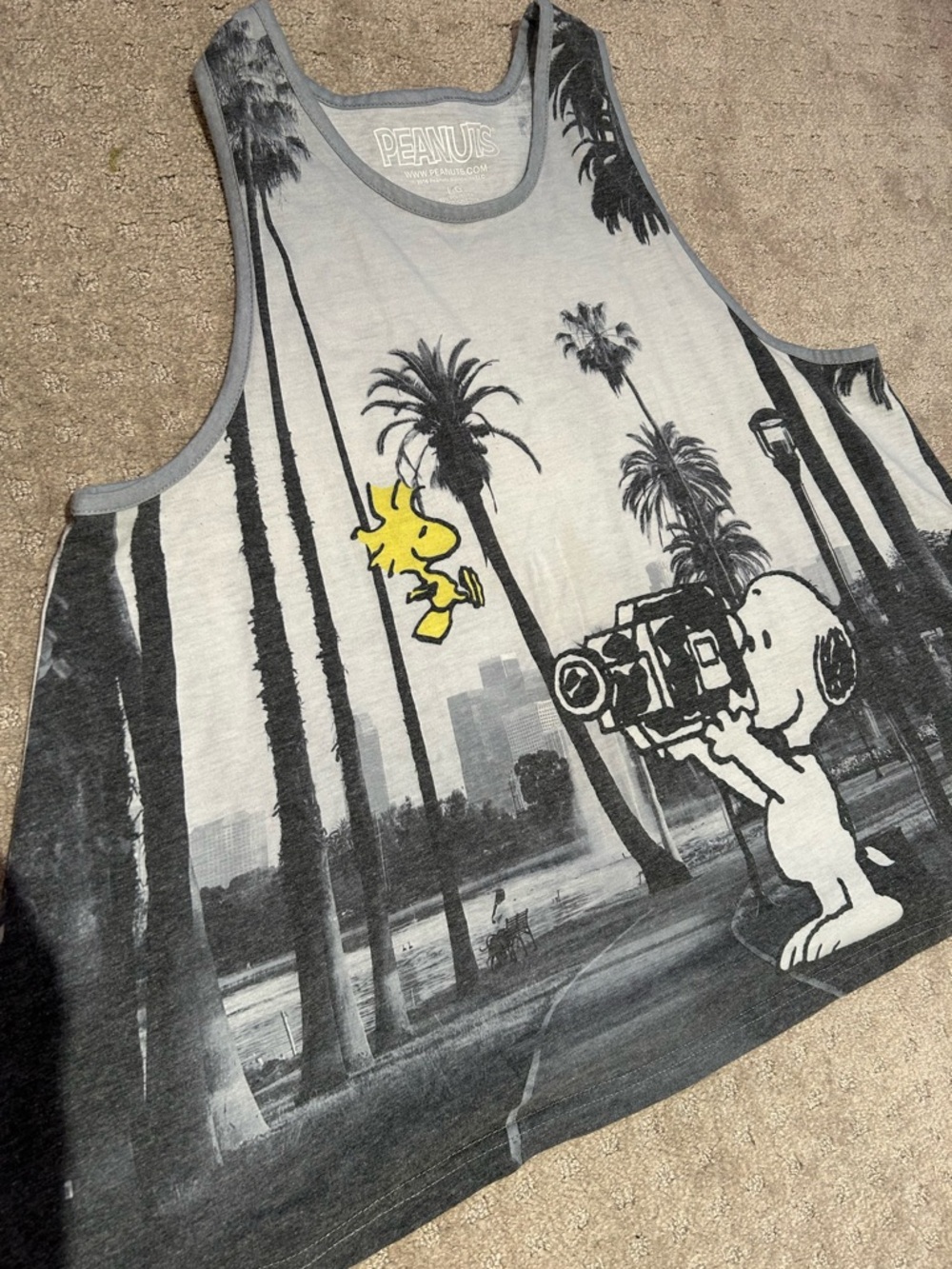 Peanuts Graphic Tank with Snoopy & Woodstock - Grey and Yellow. EUC!